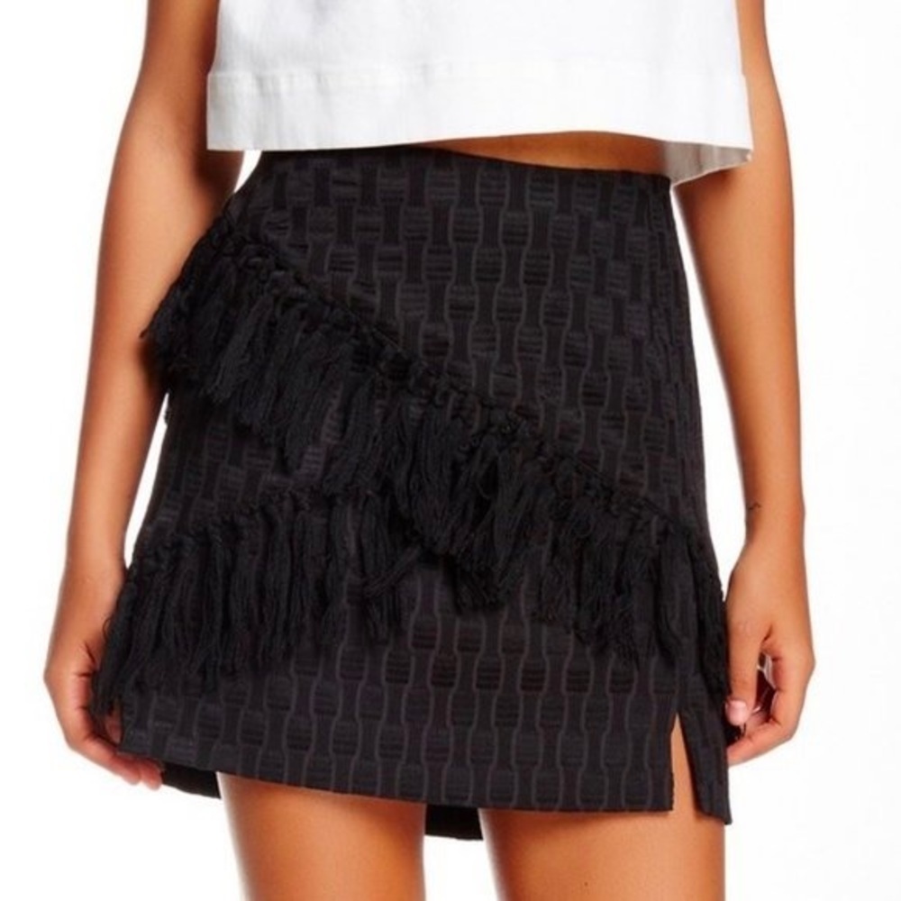 NWT WAYF Black Tassel Fringe Mini Skirt, Size M